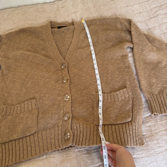 Quince Cotton-Linen Relaxed Cardigan Sweater in Camel Size Medium - Picture 11 of 13